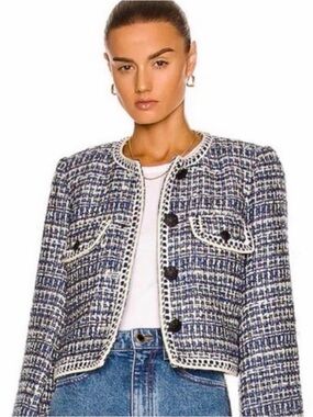 Christian Lacroix Blue Tweed Jacket Classic Career Boucle Blazer Revolve